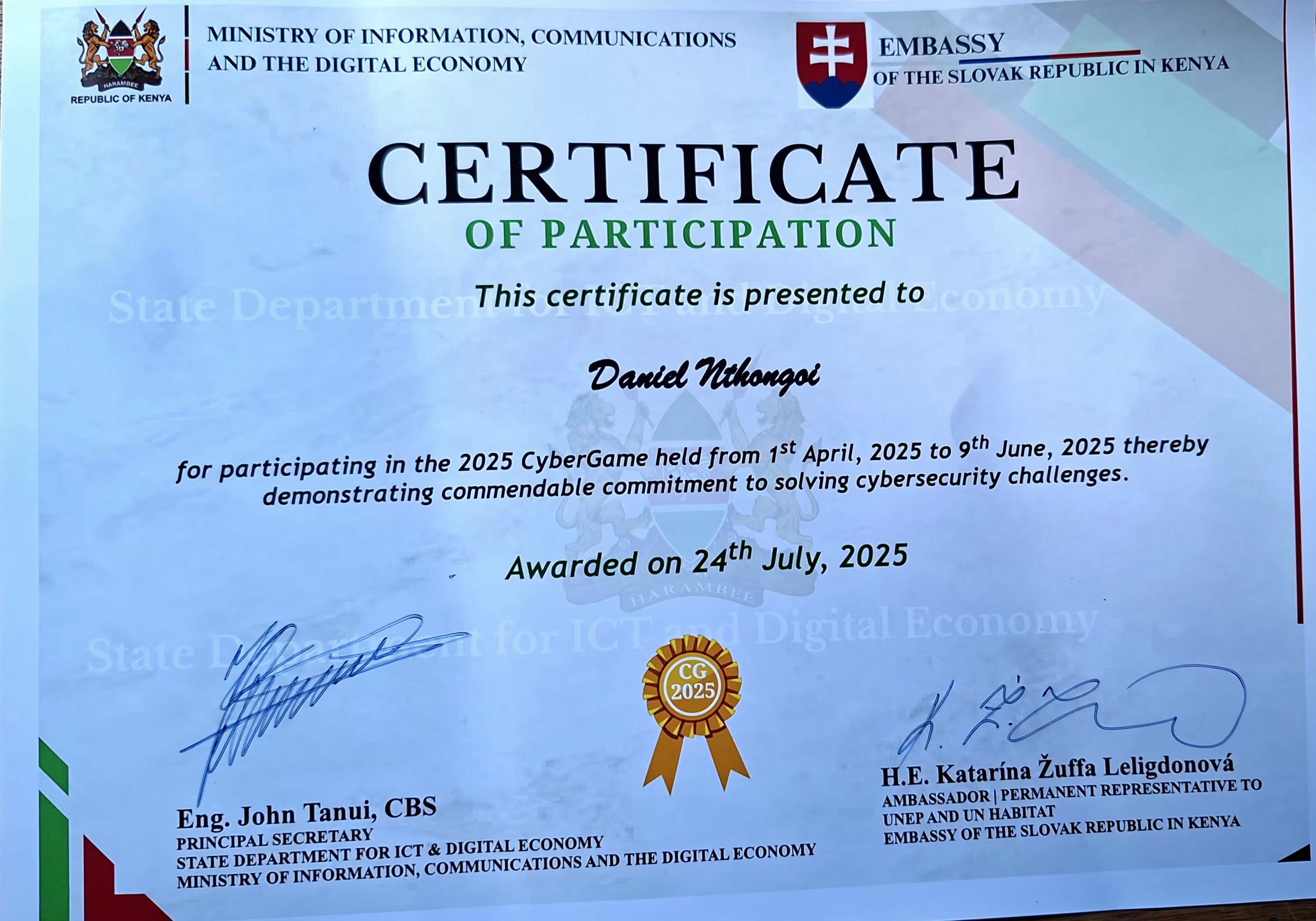 Cybersecurity Training Achievement