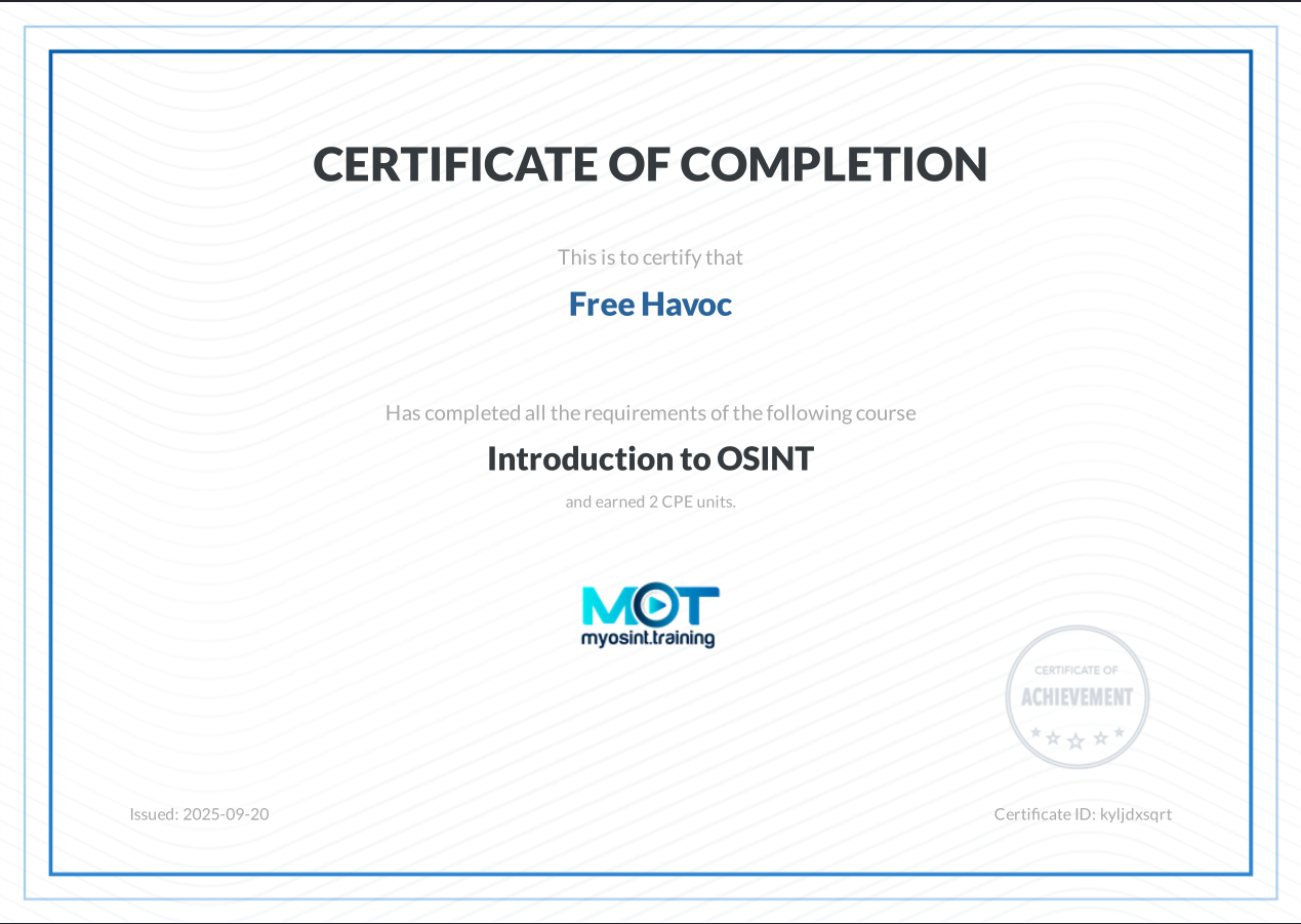 OSINT Platform Certificate